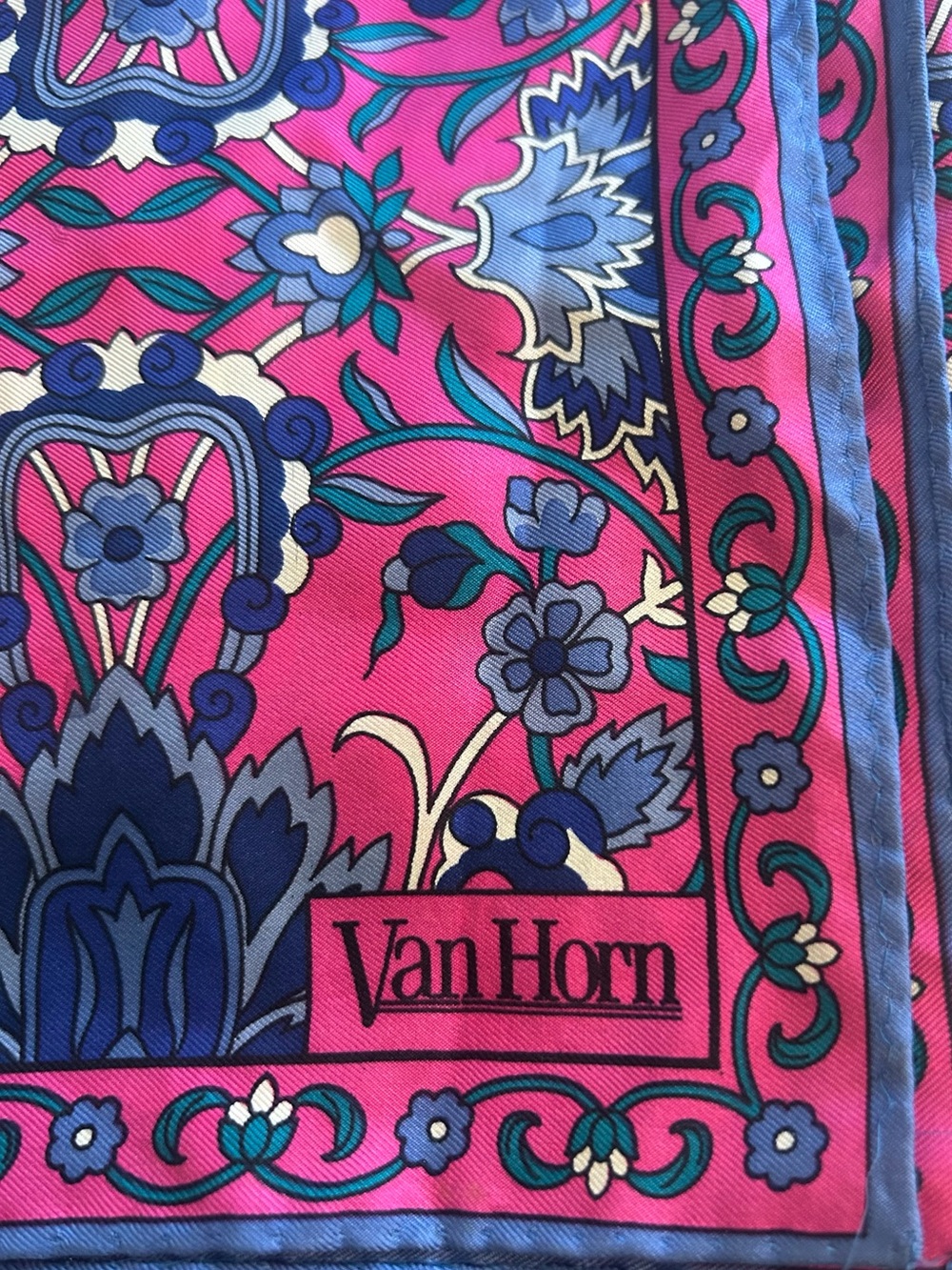 Van Horn Pink & Blue Floral Silk Scarf